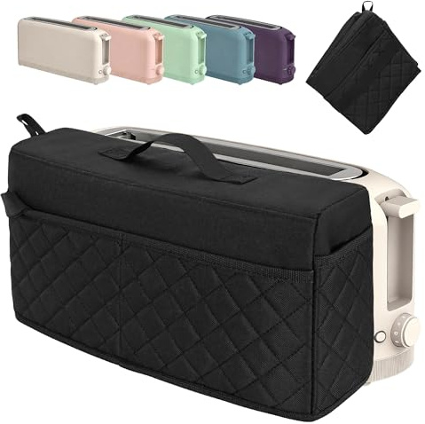 CROTIRAD Cute Slim Toaster Dust Cover Compatible with Bella 2 slice slim toaster, Hanging Thin Bread Maker Cover for Bella with Pockets and Elastic Band, Quilted Black