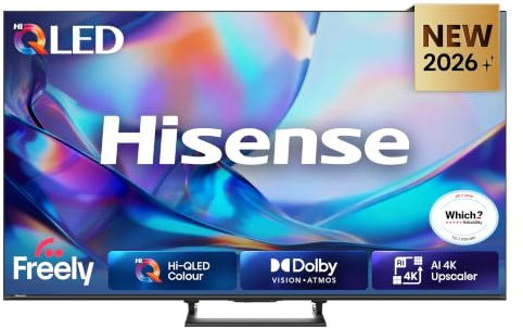 Hisense 50 50A7STUK Hi-QLED 4K Ultra HD AI Smart TV with Freely, Netflix, Disney+ and YouTube - Hi-QLED Colour, Dolby Vision.Atmos, AI 4K Upscaler, Total HDR Solution, Hands-Free Voice Control