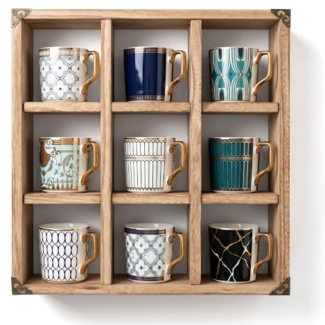 MITREL 9 Slot Coffee Mug Display Rack - 17in Wall Mounted(Brown)