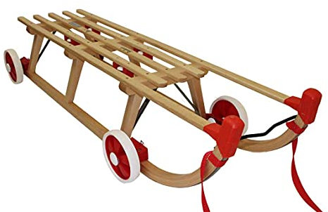 Roll Rodel – Holzschlitten mit umsteckbaren Rädern für Straße & Schnee – Idealer Schlitten für Familien mit Kindern & Babys