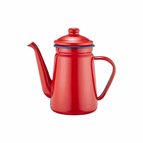 Kaffeekanne Emaille Kanne für Induktion und Gasherd 1.2 Liter, Rot Wasserkocher für Kaffee, Tee, Milch