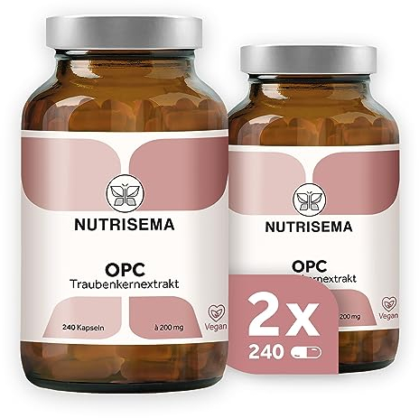 OPC Traubenkernextrakt I 480 vegane Kapseln (2er Pack) I im Glas I OPC Gehalt 400 mg/Tag (≥60% HPLC) I Trauben aus Italien und Deutschland I hoch bioverfügbar I in Deutschland produziert & geprüft