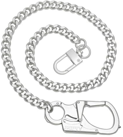 Ahiller Men's Key Chain, Biker Chain, Secure Double Lock Design, Suitable for Biker Wallet Chain, Men's Jeans Chain[DK-Silver]