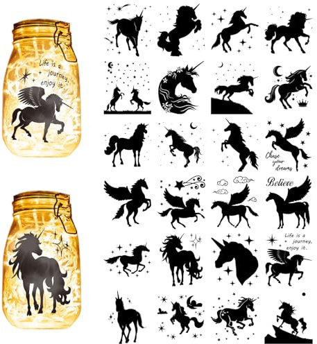 CREATCABIN 24Pcs Silhouettes Mason Jar Decor Star Moon Laser Cut Cardboard Scrapbook Cutouts Die Cuts PVC for Crafting Lantern Jars Wall Painting Windows Glass Phones 3.9x3.5Inch-No Sticker