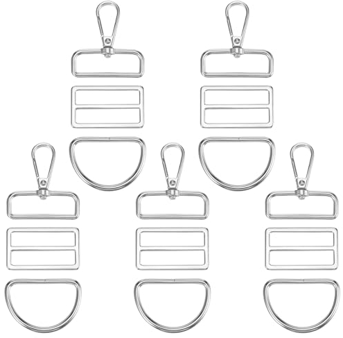 Andibro 15 Stück Schnallen Set Metall,Drehbar Karabinerhaken Metall D-Ringe Triglide-Schiebeschnalle Taschenzubehör zum Nähen Naehen Zubehör für Hundehalsband Riemenbeschläge Geldbörsen Handtaschen