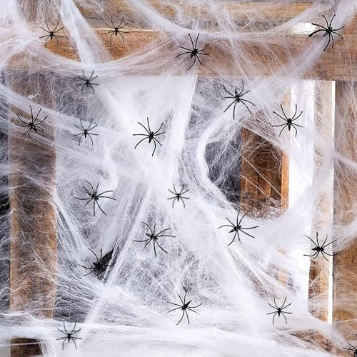 Ayizhiniu Ragnatele Halloween, Ragnatele Halloween Estensibili, Ragnatele Halloween Decorazioni, Bianco Ragnatele Portare 40 Ragno, Adatto Decorazioni Halloween Oggetti Scena