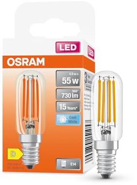 OSRAM SPECIAL T26 FIL 55 piccola lampada speciale LED con attacco E14, forma sottile, 4,9 W, 730 lm, 4000 K, luce bianca fredda, buona emissione di luce a tutto tondo, lunga durata, 3 anni di garanzia