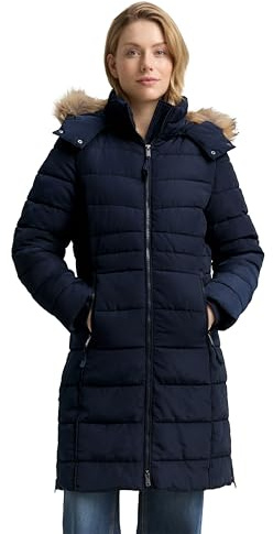TOM TAILOR Damen 1047533 Puffer-Mantel Mit Abnehmbarer Kapuze, 10668 - Sky Captain Blue, L EU