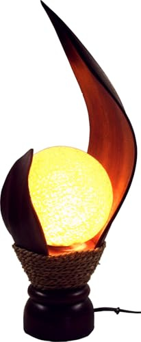 Guru-Shop Lampe de Table/lampe de Table en Feuille de Palmier, Fabriquée à la Main à Bali en Matériau Naturel, Bois de Palmier - Modèle Livia, Marron, Feuillesdepalmier, 35x18x18 cm