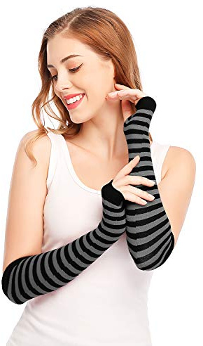 Bienvenu Winter Arm Hand Warmer Knitted Long Fingerless Gloves Mitten,BlackGrey