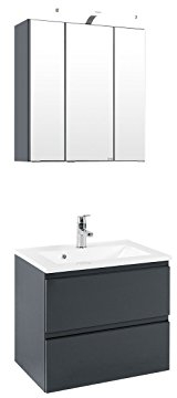 möbelando Waschtisch-Set Waschplatz Badezimmerset komplett Set Bad Cleo I (60 cm, Korpus-Graphitgrau/Front-grau-Hochglanz)