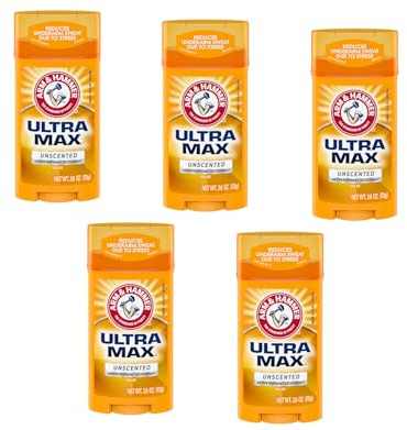 ARM & HAMMER ULTRA MAX Solid Antiperspirant Deodorant, Wide Stick, Unscented, 2.6 oz. (Pack of 5)