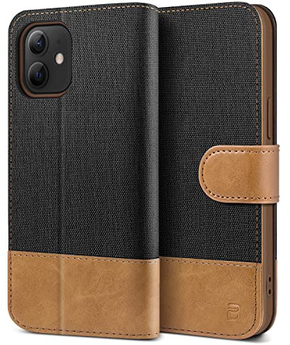 BEZ Handyhülle für iPhone 12 Mini Hülle, Tasche Kompatibel für iPhone 12 Mini, Schutzhüllen aus Klappetui mit Kreditkartenhaltern, Ständer, Magnetverschluss, Schwarz