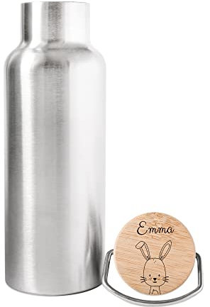 wunderwunsch - Personalisierte Trinkflasche Kinder - Robuste Kinder Trinkflasche Edelstahl - Individuelle Trinkflasche mit Namen 500ml - Personalisierte Geschenke für Kinder (Silber)