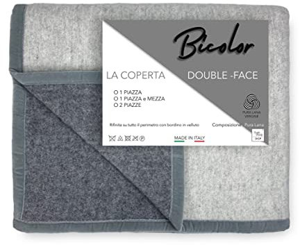 Tex family Coperta in Lana - Bicolor - Pura Lana Vergine - Morbida e Calda - Grigio Melange - Letto Singolo 1 Piazza - Cm. 150x210