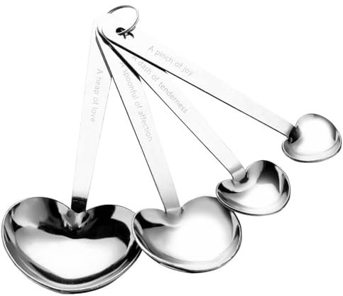 SHIDOW Set di 4 cucchiai a forma di cuore, colore argento, utensili da cucina versatili, design a forma di cuore, set di cucchiai dosatori per addio al nubilato, feste o bomboniere di nozze (1)
