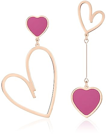 Linawe Titanium Stainless Steel Heart Dangle Earrings for Women Trendy, Gold/Silver/Rose Gold Big Drop Earrings, Hypoallergenic Long Asymmetrical Earrings, Mismatched Love Earrings