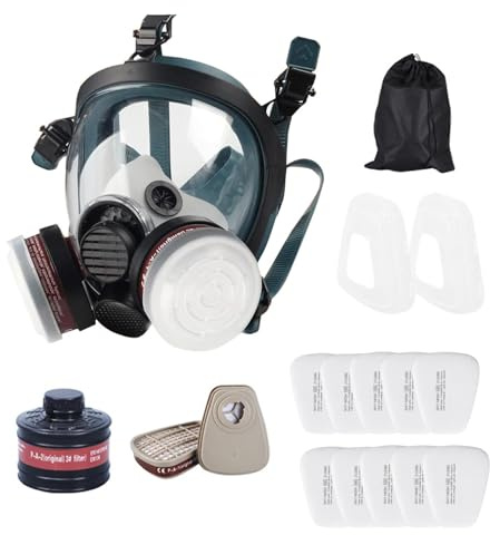 Tuxxjzm Cubierta facial para respirador, protector facial contra el polvo, reutilizable, máscara facial para protección, cubierta facial profesional para polvo, cara completa con filtros