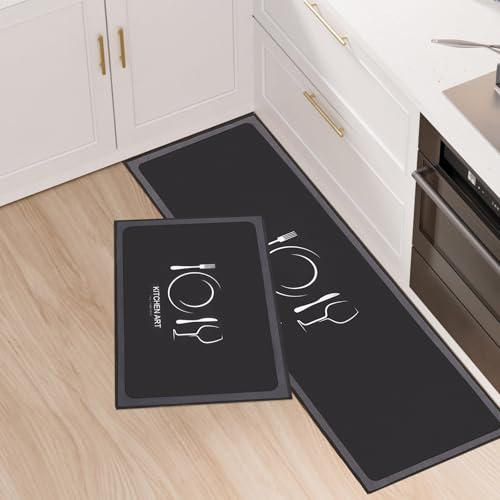 HomKuch Ensemble de 2 Tapis de Cuisine antidérapants lavables et Confortables pour la Salle à Manger et l'entrée du Couloir 43x75+43x120cm