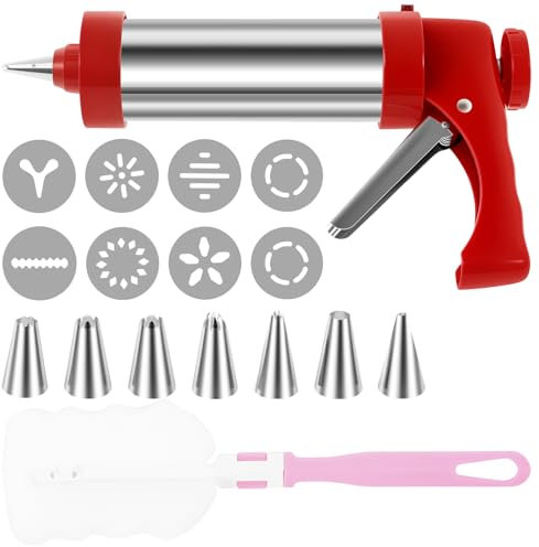 Fyeme Gebäckpresse für Spritzgebäck mit 8 Schablonen und 7 Tüllen Kekspresse Edelstahl mit Reinigungsbürste Plätzchenpresse zum DIY Kekse Backen Kuchendekorationen Dessertzubereitung