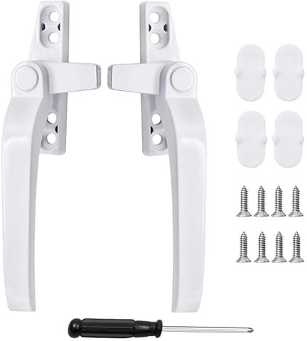 GQunit 2 pcs Window Handle,1Pcs Black Handle Cross Screwdriver, Window Handle Replacement Double Glazing Window Handles, Suitable for Windows and Sliding Doors (White)