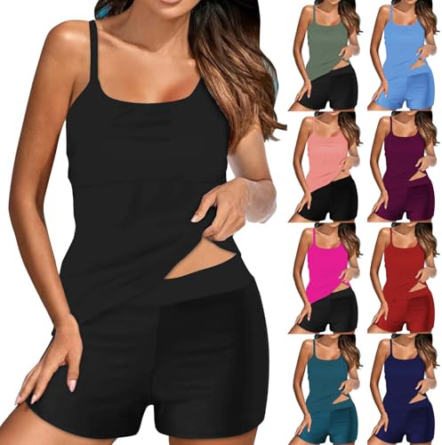 Tankini for Women with Shorts UK Sale Clearance,Two Piece Swimsuits Boyleg Tummy Control Swimwear Vintage Floral Print Swim Tank Tops High Waist Trunks Beach Bathing Suit Sets Ladies