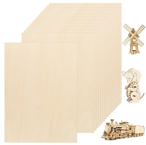 VIDETOL 15 Pcs Balsa Wood Sheets, 420x300x2mm Plywood Sheets, Unfinished Basswood Sheets for DIY Crafts Projects, Woodcraft Model, Pyrography, Painting and Engraving