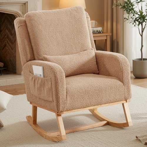 YUUIJOAA Schaukelsessel,Stillsessel Babyzimmer mit Armlehnen,Lesesessel Bequem für Kinderzimmer,Wohnzimmer,Schlafzimmer,Belastbar bis 136KG(Khaki)