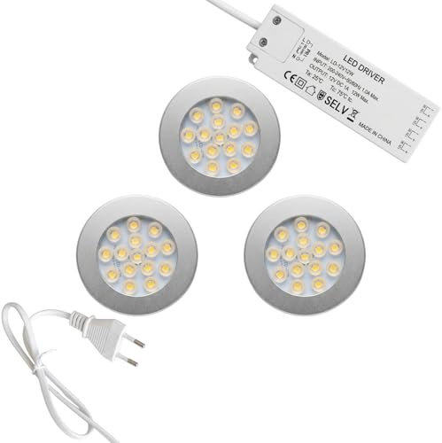 kalb | faretti LED cucina sottopensile Orbis set 3 12V 4000K grigio argento con trasformatore faretti incasso mobile illuminazione piano lavoro 70 mm