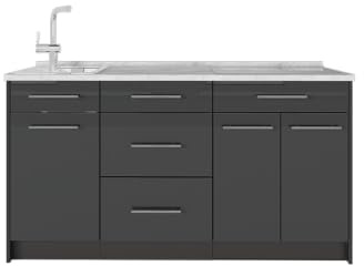 Vicco Köksblock Fame-Line, Antracit högblank/antracit, 150 cm AP Marble, för individuell expansion med kompatibla moduler