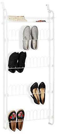 Relaxdays Tür-Schuhregal, 12 Paar, Korb, zum Einhängen, Schuhablagen auf 4 Ebenen, Eisen, HBT: 144 x 60 x 19 cm, weiß