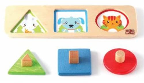 BSM Edufun- Puzzle da incasso in legno Montessori, forme e animali, EF 10576