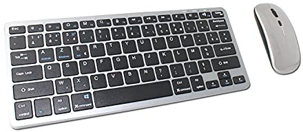Ovegna K24: Teclado compacto, ratón y teclado inalámbrico recargable por batería, AZERTY, 2,4 GHz y 2 Bluetooth, silencioso, para PC, Laptop, Smartphone, Tablet Mac OS, Windows, Android, Linux