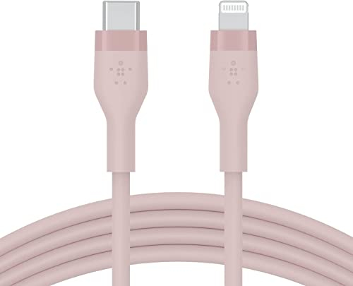 Belkin BoostCharge Flex Cavo da USB Type C a Lightning in silicone (2 m), certificazione MFi, ricarica rapida USB-C PD da 20 W, per iPhone 14/14 Plus, 13, 12, Pro, Max, mini, SE, iPad e altri - Rosa
