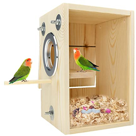 CooShou Bird Nest Box Parakeet Breeding Nest Box Bird Nest House Wooden Acrylic Transparent Breeding Box for Finch Lovebirds Cockatiel Budgie Conure Parrot