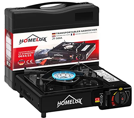 HOMELUX Gaskocher, Campingkocher 2,2 KW, inkl. Aufbewahrungsbox, Campingkocher Set, Camping Gaskocher, Kartuschen-Kocher für im Outdoor