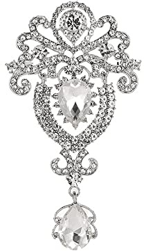 QKEPCY Corona Brooch Pin Cristal Broches Broche de Moda Vintage Estilo Victoriano Broche para Mujer Cristal Austríaco Boda para Banquete de Las Mujeres de Plata Vestidos de Fiesta