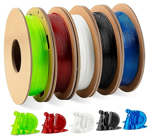 TPU Filament 1.75mm Bundle, TINMORRY TPU 3D Drucker Filament, 200g x 5 Spools, Black+White+Transparent red+ green+ blue