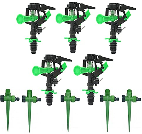 [Pack 5] Irrigation Professionnelle agricole sectorielle 1/2 + brochette Porta arroseur avec Variation de Rotation en Fonction de la Pression, débit de 1,5/2,3 L/Min. Distance de Prise de Vue 10-14m