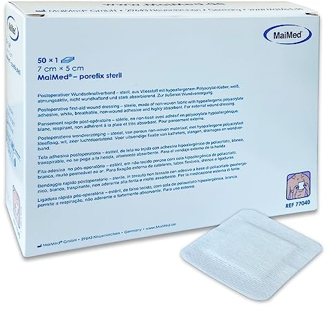Saxomed SensiPore Pflaster 50 Stück - Wundpflaster steril 7x5 - Wundauflage nicht haftend 4x3 cm - steriler Wundverband sensitiv - Akute Wundversorgung und postoperatives Verbandsmaterial