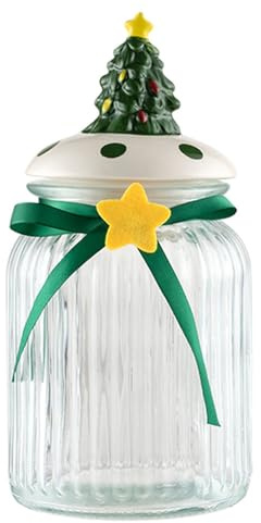 KFZR Tarro de cristal para galletas con tapa de cerámica (árbol de Navidad)