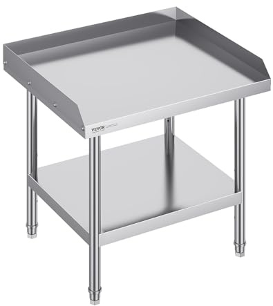 VEVOR Tavolo da Lavoro in Acciaio Inossidabile 610 x 711 x 660 mm Tavolo da Lavoro Commerciale per Preparazione degli Alimenti con Alzatina su 3 Lati, con Altezza Regolabile per Casa Ristorante Hotel