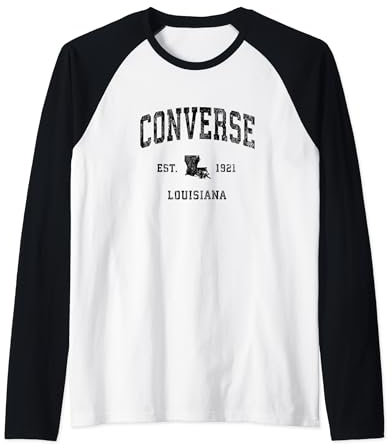 Converse Louisiana LA Vintage Athletic Black Sports Design Raglan Baseball Tee