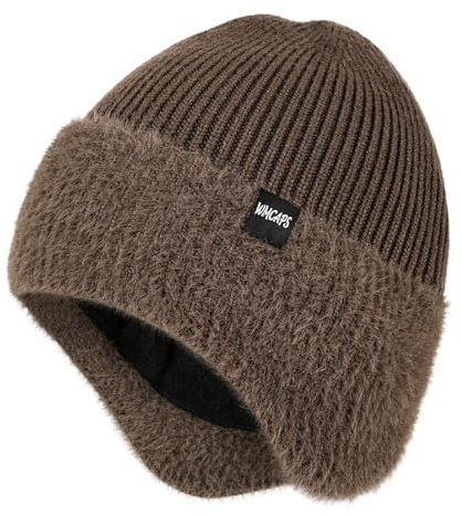 Wmcaps Wintermütze, Mütze mit Warmem Fleecefutter und Ohrklappen für Herren Damen, Warme Thermische Strickmütze für Den Außenbereich Komfortabel Weich Stretchy Geschenk für Männer Frauen, Braun