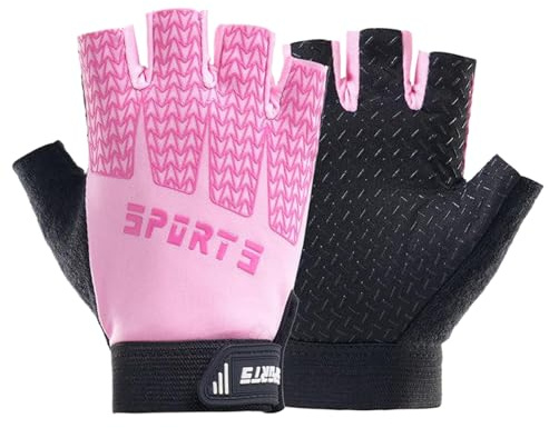 Miokkley Girls Fingerless Bike Gloves, Sport Gloves for 4-10 Year Girls Monkey Bars Rock Climbing Cycling Biking Fishing (Pink, Medium for 8-10 Y)