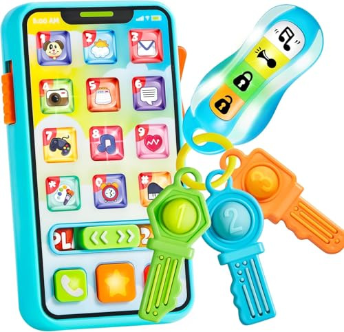 JOYIN Baby Musical Toy Phone and Car Keys Teether Set, 60+ Music and Learning Phrases, Baby Learning Toys 6-12 Months
