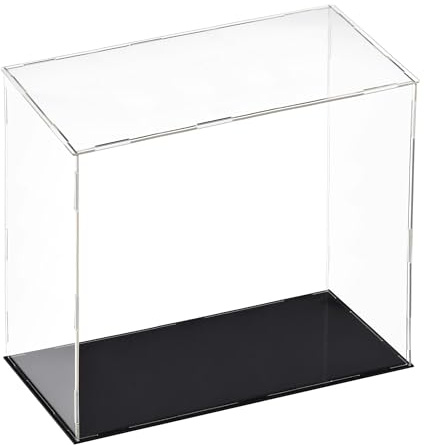 TA-VIGOR Caja expositora acrílica transparente, 30 x 15 x 30 cm, caja organizadora para encimera, soporte organizador a prueba de polvo, con base negra para almacenamiento de objetos coleccionables