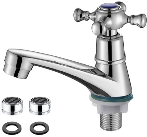 Grifo Baño, Robusto y Fácil de Usar, Grifo Lavabo, Diseño de Mango en Flor de Ciruelo, Grifo Agua Fria, para Hogares Privados, Hoteles y Espacios Públicos (Plata)