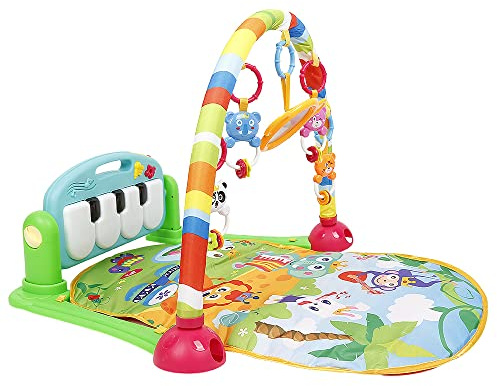 OHMG 3 IN 1 Piano-Gym Spieldecke,Krabbeldecke mit Musik und Lichtern,Spielmatte mit Spielbogen abnehmbarem Babyspielzeug, Bauchzeit Activity Decke für Kleinkinder ab der Geburt