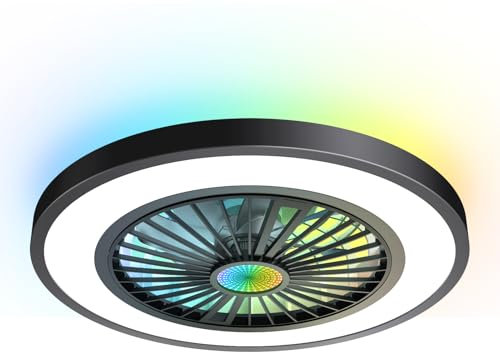 MILFECH 75W Deckenventilator mit Beleuchtung, Ø54CM Deckenleuchte mit Ventilator Fernbedienung,3000K-6500K,RGB-Lichter,6 Windstufen,Timer,Speicherfunktion,lampe mit ventilator für Wohn,Schlaf(Schwarz)